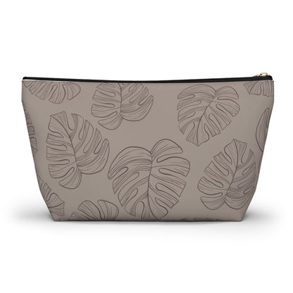 Beige Monstera Accessory Pouch w T-bottom